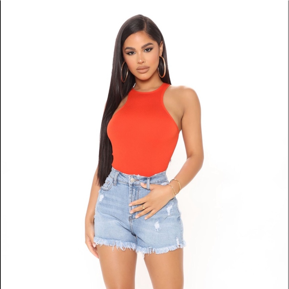 Orange ribbed bodysuit